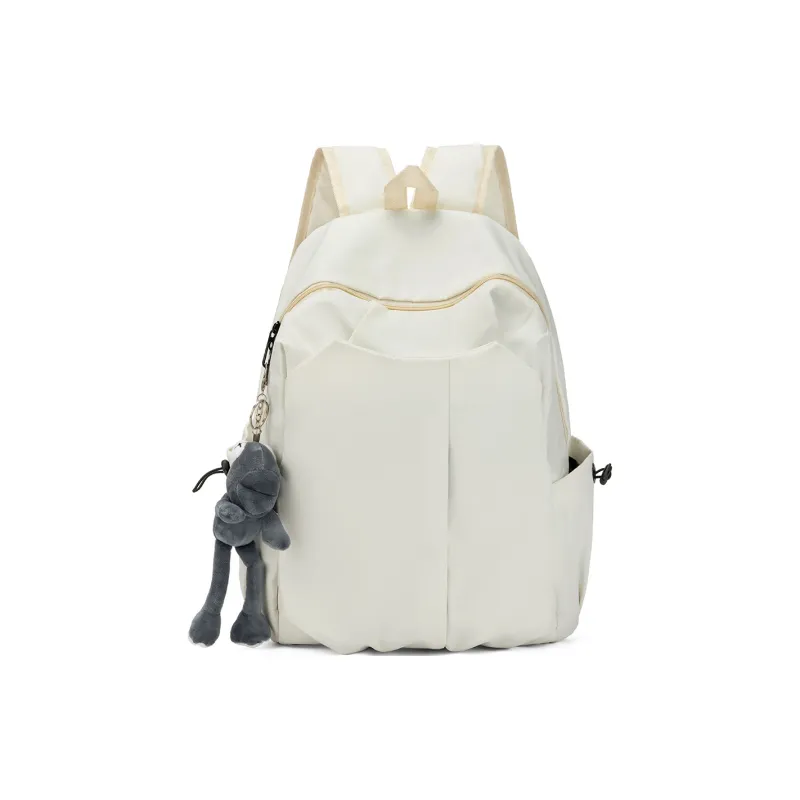 CORALDAISY Fabric Backpack Unisex Cream White-1