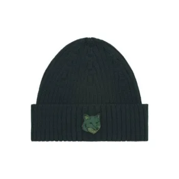 Maison Kitsune Bold Fox Head Patch Knitted Beanie