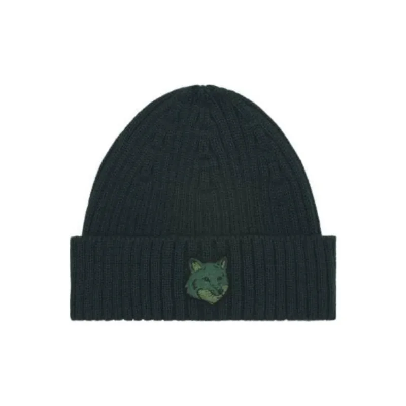 Maison Kitsune Bold Fox Head Patch Knitted Beanie-0