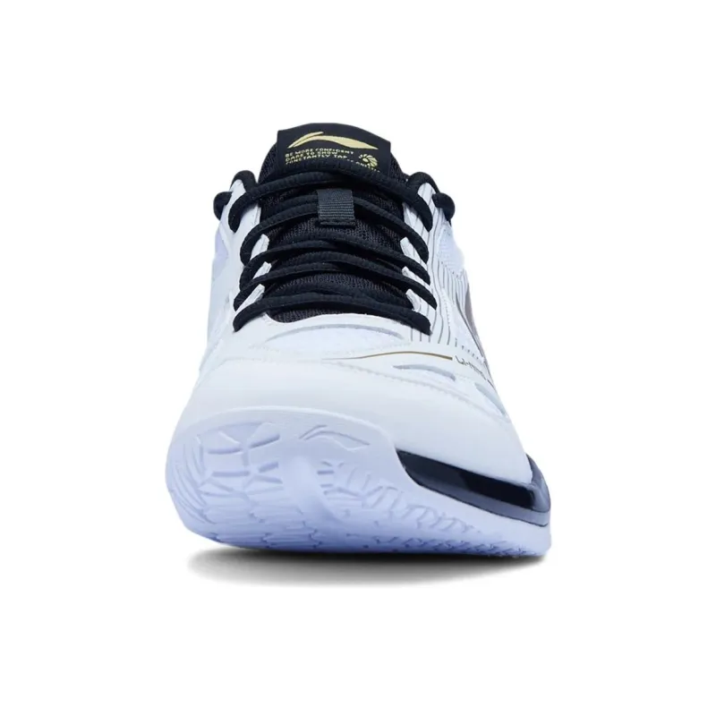 LiNing Anti Slip Wear Resistant Low Top Badminton Shoes Unisex White Gold Black-2