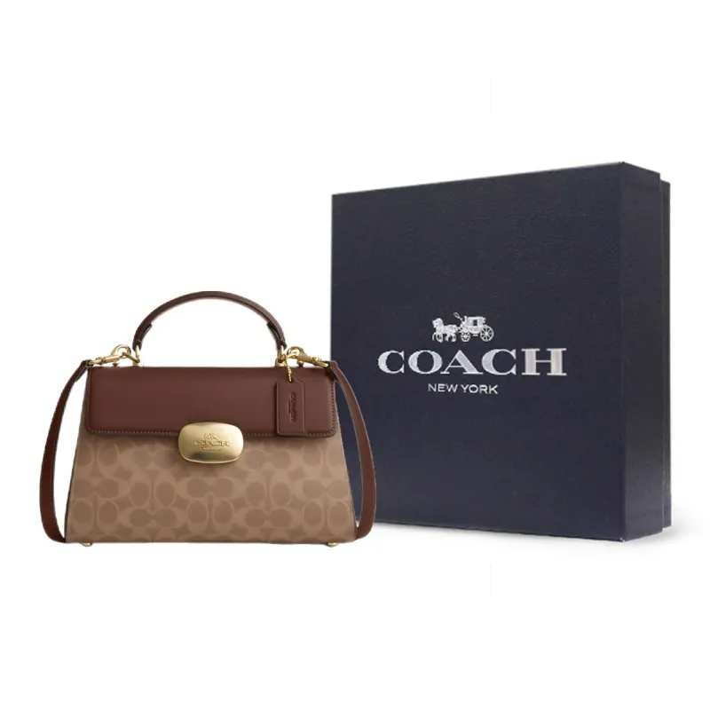 COACH Eliza Artificial Leather Shoulder Bag Crossbody Bag Handbag Large Size Women's Brown-5