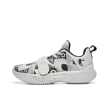 QIAODAN Polishing 6 Team Cushioned Slip Resistant Low Top Basketball Shoes Men's White Black