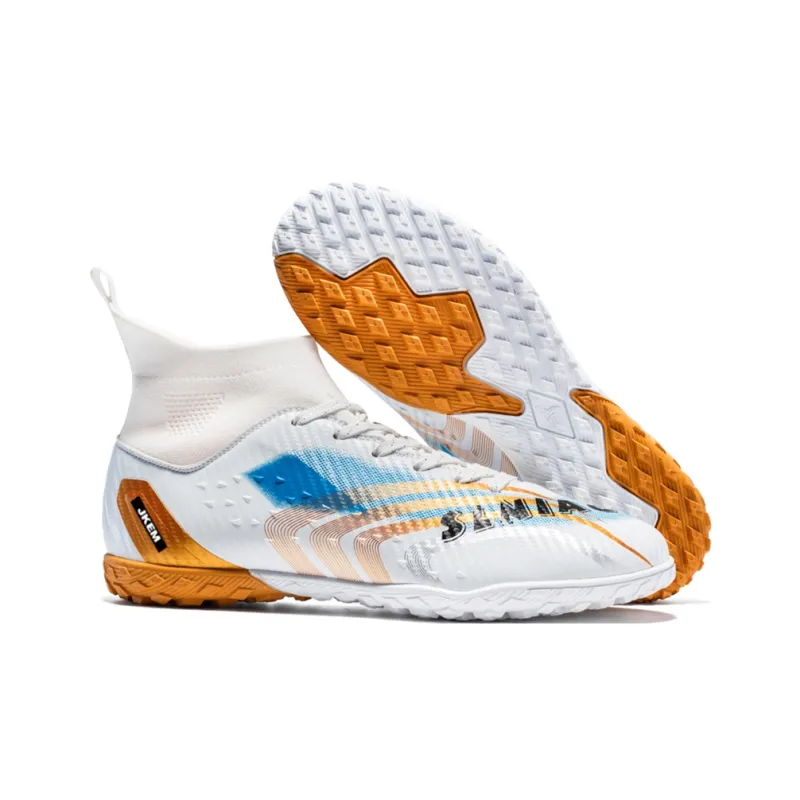 JKEM Soccer Shoes Unisex Mid Top White Gold/Black Gold/Gold/Aqua-25