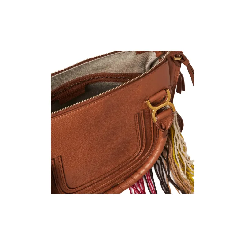 Chloe Marcie Grain Cow Leather Shoulder Bag, Crossbody Bag, Handbag Medium Size Women's Brown-2