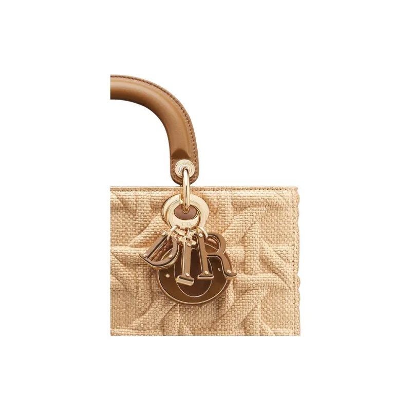 DIOR Lady D JOY Raffia Tote Bag, Shopping Bag, Handbag Medium Size Women's Beige-3