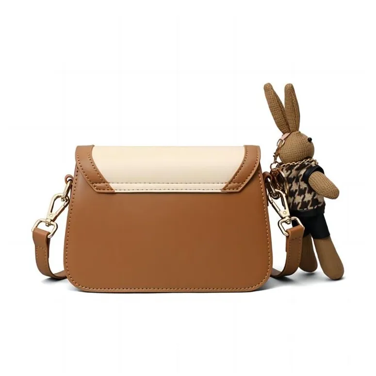 C°BANNER Cow Leather With Synthetic Leather One Shoulder Crossbody Small Square Bag Regular Women's White & Khaki-4