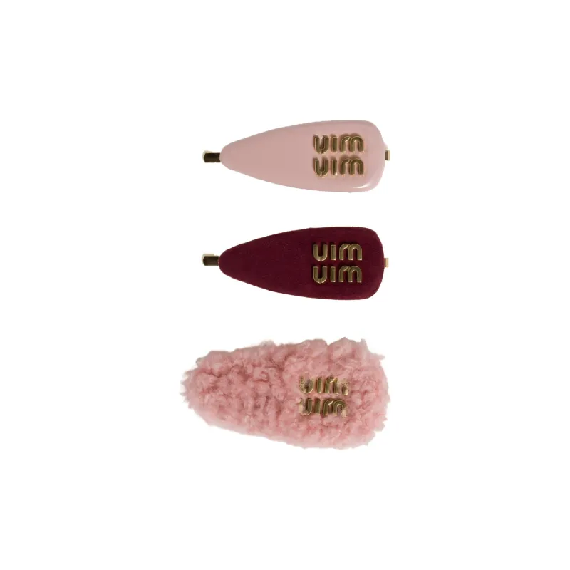 MIU MIU Suede Leather Hair Clips Women's Red-1