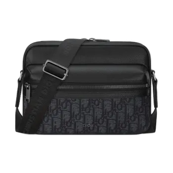 DIOR Oblique Jacquard Canvas With Grainy Calfskin Messenger Bag, Shoulder Bag, Crossbody Bag Men's Black