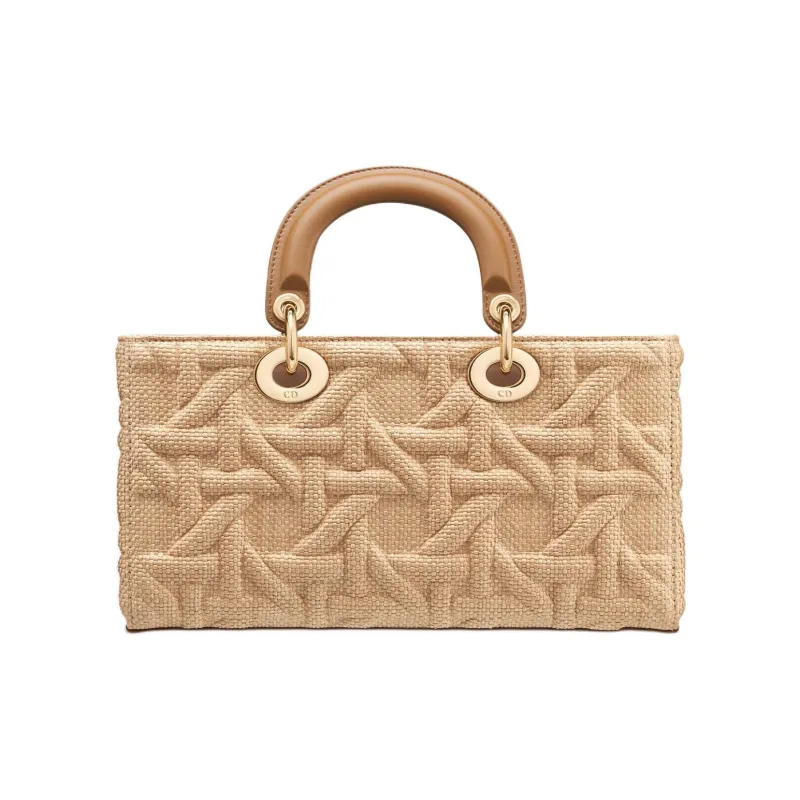 DIOR Lady D JOY Raffia Tote Bag, Shopping Bag, Handbag Medium Size Women's Beige-2