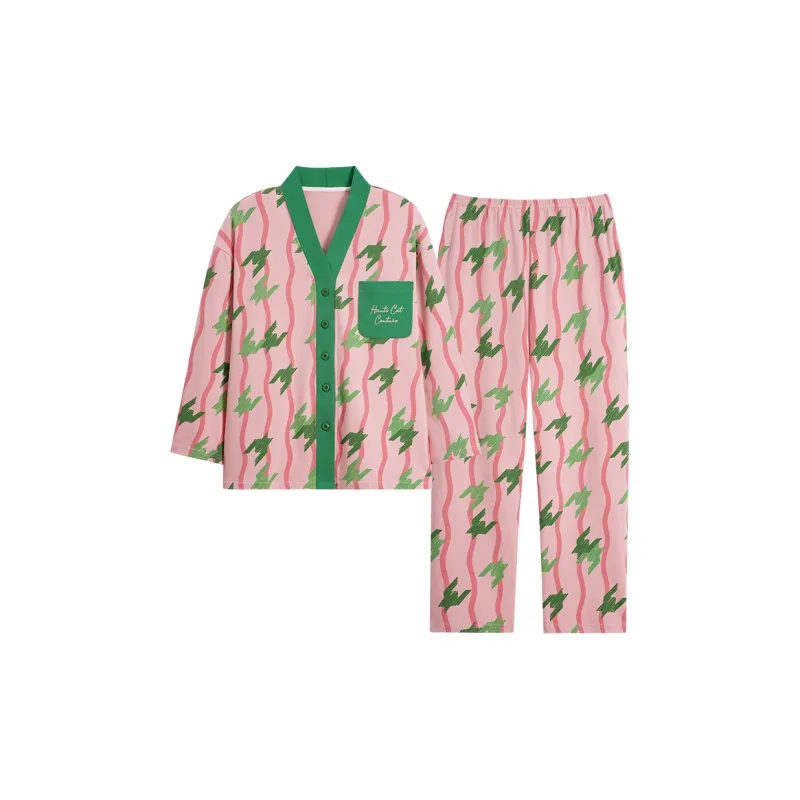 MIIOW Trend Party Series Pajama Set Women's Pink Stripes-0