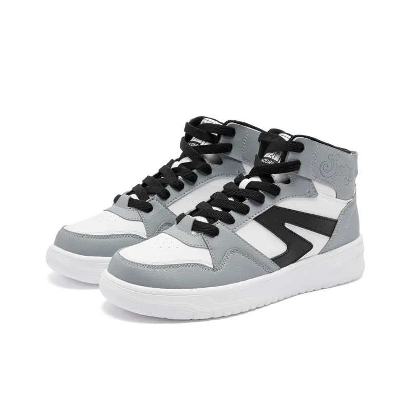 QIAODAN Height Increasing Wear Resistant Breathable Slip Resistant High Top Skateboard Shoes Men's Gray White Black-2