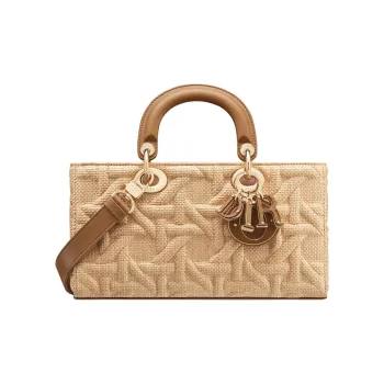 DIOR Lady D JOY Raffia Tote Bag, Shopping Bag, Handbag Medium Size Women's Beige