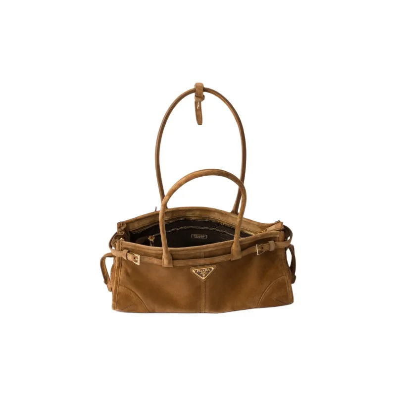 PRADA Suede One Shoulder Handbag Medium Size Women's Cinnamon-4