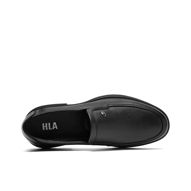 HLA Casual Dad Shoes Comfortable Slip on Leather Shoes Breathable Perforated Men's Black-2