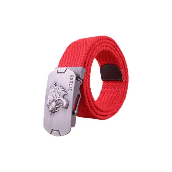 FUO Youth Tactical Pants With Solid Color Dominant Tiger Head Smooth Buckle Canvas Belt Unisex 3.8cm