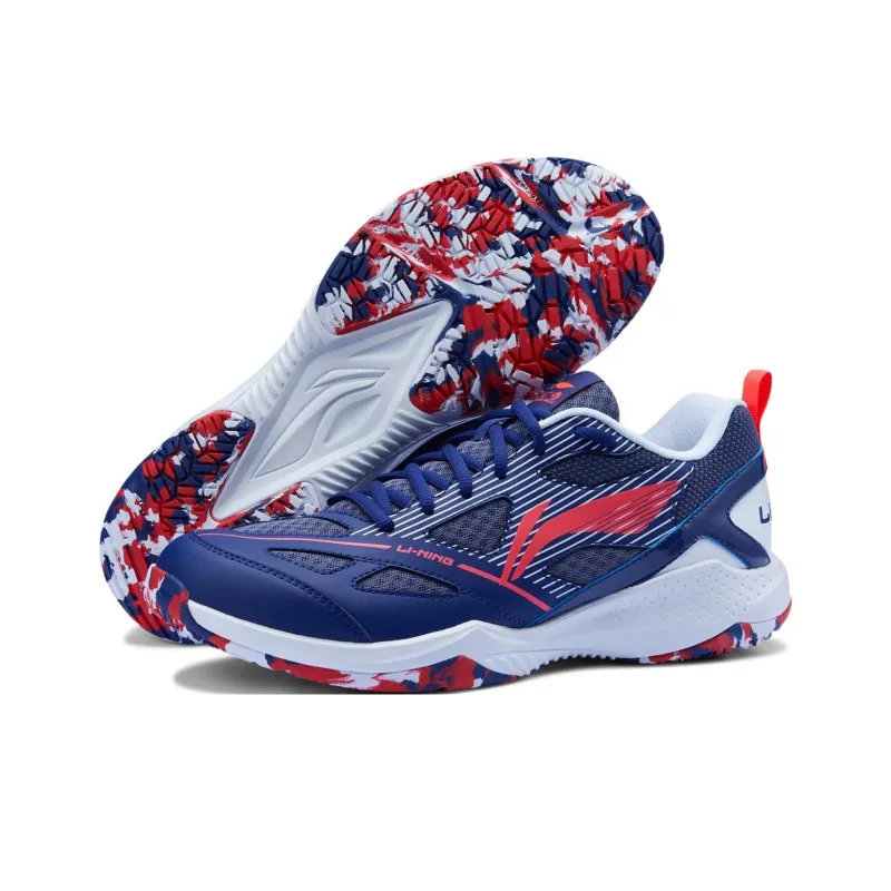 LiNing Anti Slip And Wear Resistant Breathable Low Top Badminton Shoes Unisex Blue Red-4