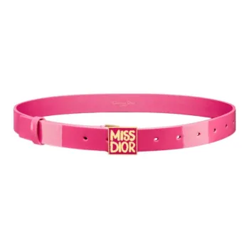 DIOR Letter Logo Design, Smooth Buckle Patent Leather Belts Women's Fuchsia Width 2.5CM