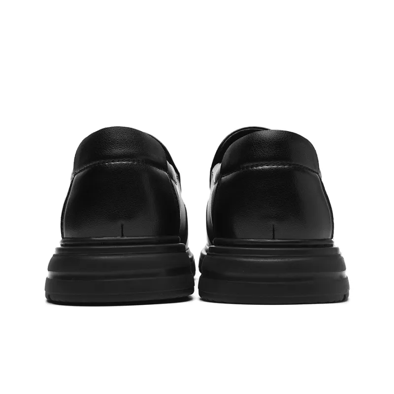 HLA Casual Dad Shoes Comfortable Slip on Leather Shoes Breathable Perforated Men's Black-3
