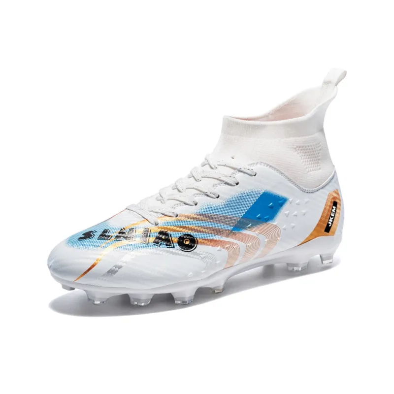 JKEM Soccer Shoes Unisex Mid Top White Gold/Black Gold/Gold/Aqua-1