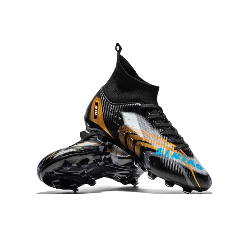 JKEM Soccer Shoes Unisex Mid Top White Gold/Black Gold/Gold/Aqua-8