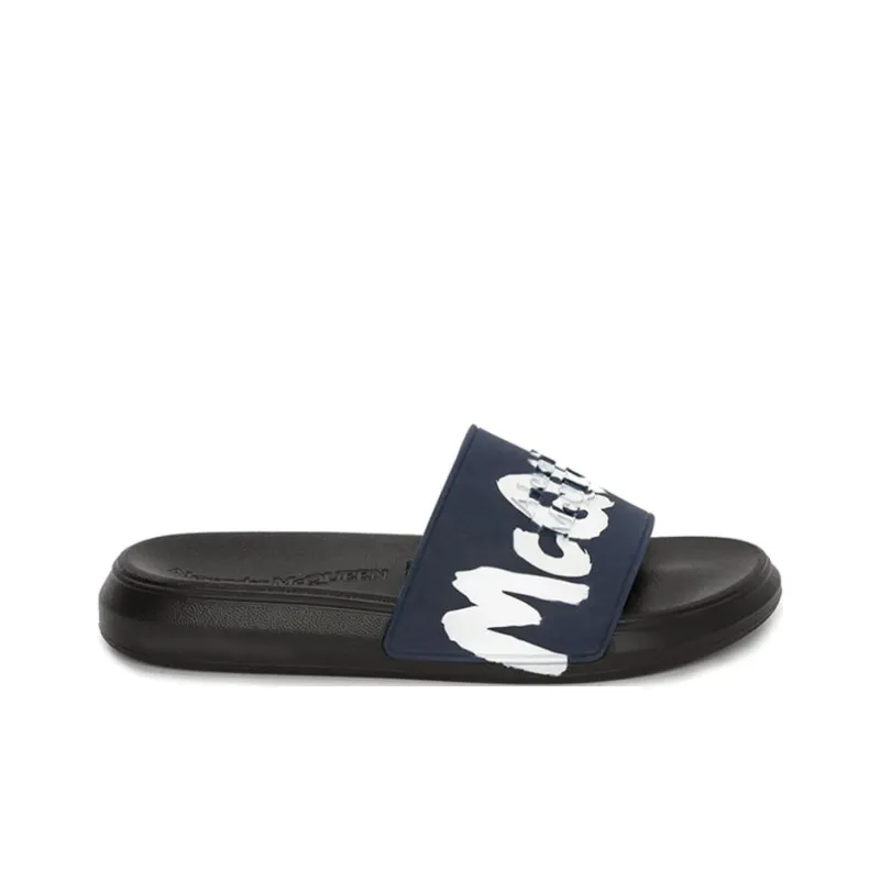 Alexander McQueen Pool Slide Graffiti Logo Black Blue White-1