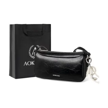 AOKANG Cow Leather Handbag, Shoulder Bag Women's Midnight Black/Milk White/Starlight Silver