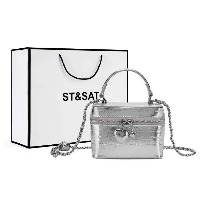 ST&SAT Synthetic Leather One Shoulder Handbags Regular Women's Ecru/Silver/Black-4