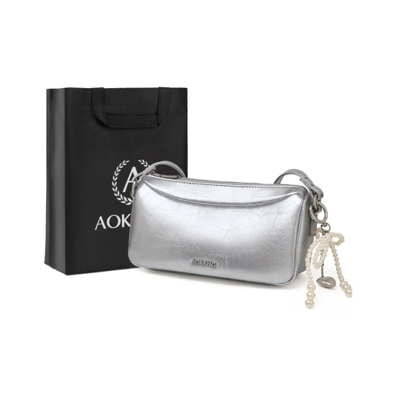 AOKANG Cow Leather Handbag, Shoulder Bag Women's Midnight Black/Milk White/Starlight Silver-8