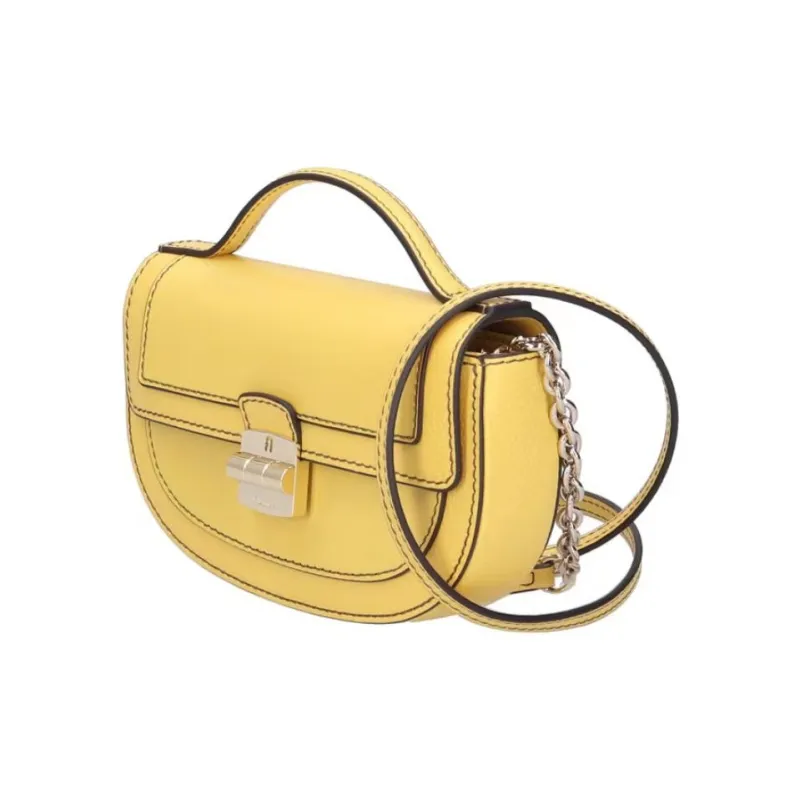 Furla Club 2 Textured Calfskin Saddle Bag Handbag Shoulder Bag Crossbody Bag Mini Women's Yellow-3