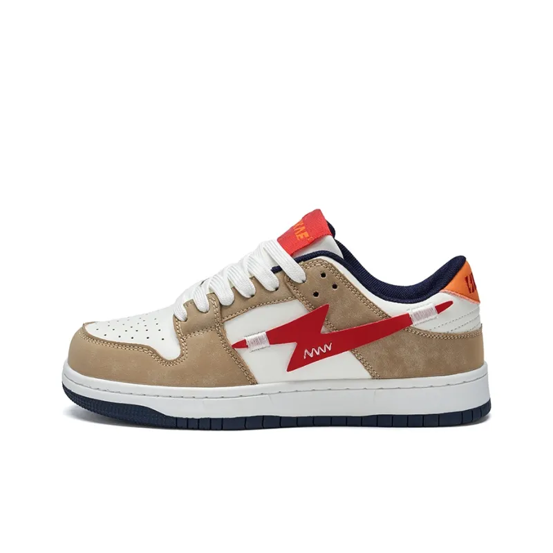 BKAE Anti Slip Wear Resistant Low Top Skateboard Shoes Unisex Beige White Red-0