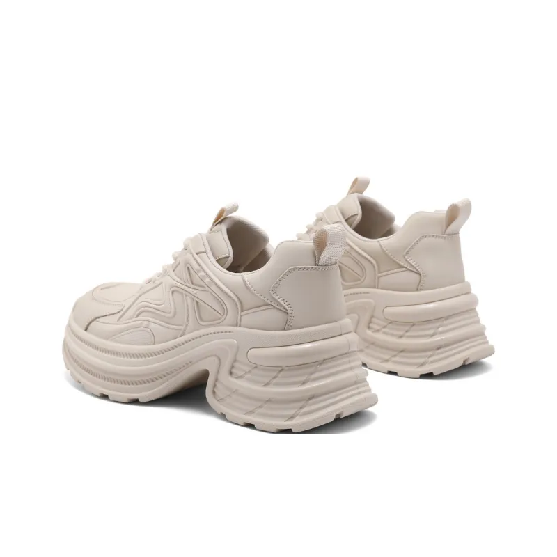 BELLE Anti Slip Wear Resistant Low Top Chunky Sneakers Women's Beige, Black-8