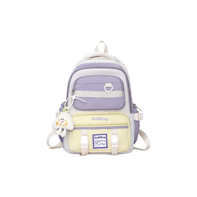 Deli Bear Nylon Backpack Unisex Purple With White/Purple With Yellow/White With Orange/Black With White-2