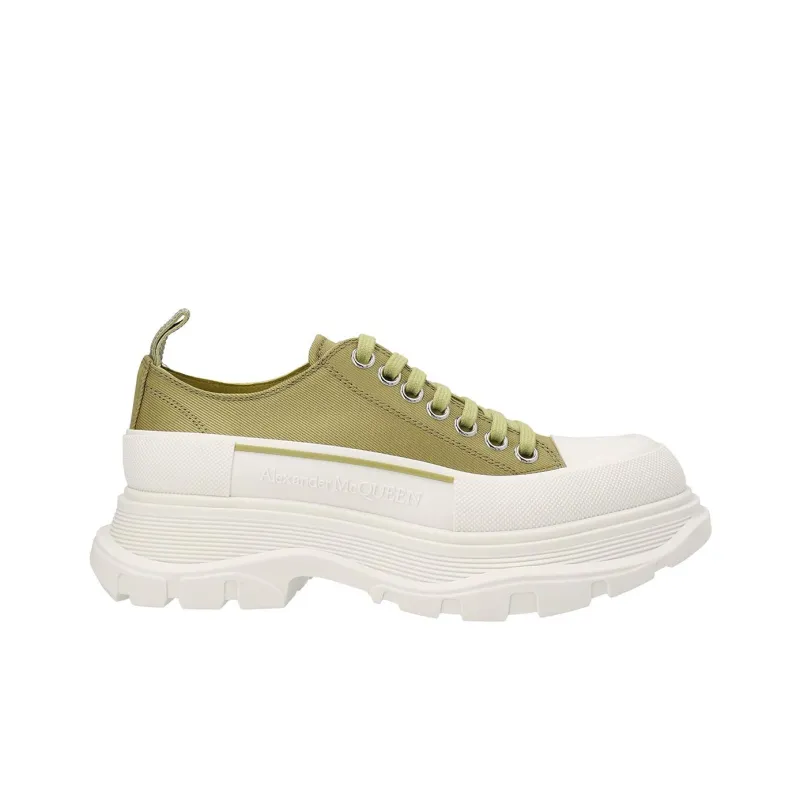 Alexander McQueen Tread Slick Low Lace Up Olive Green White Women's-1