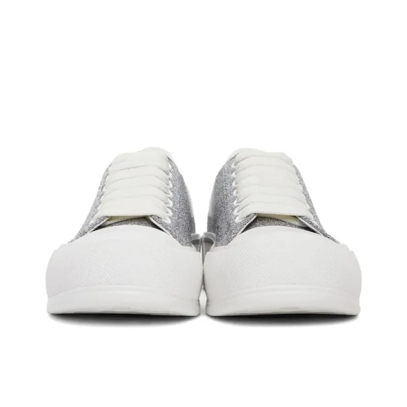 Alexander McQueen Deck Lace Up Plimsoll Sneakers 'Grey White'-4