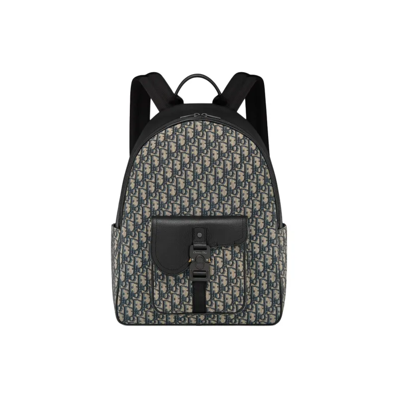 DIOR Saddle Oblique Jacquard Canvas With Grainy Surface Calfskin Backpack Regular Men's Beige & Black-0