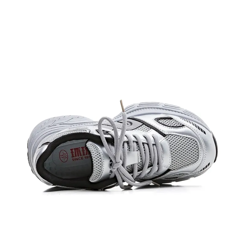 HUANQIU Anti Slip Wear Resistant Low Top Chunky Sneakers Women's Silver Gray-3
