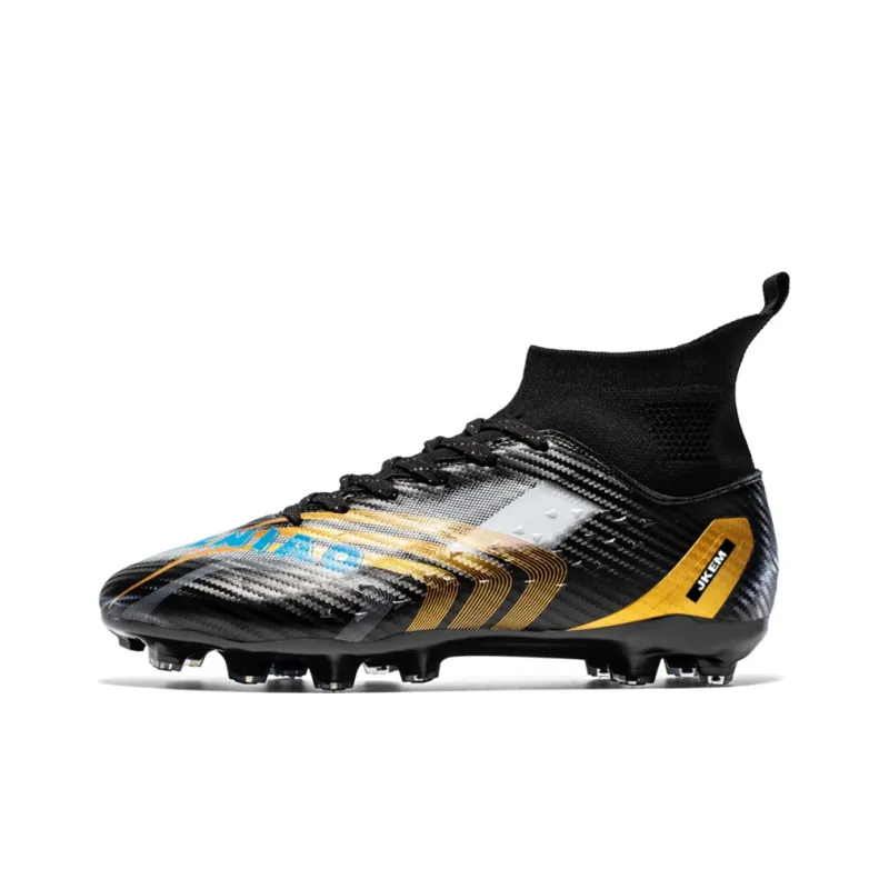 JKEM Soccer Shoes Unisex Mid Top White Gold/Black Gold/Gold/Aqua-6