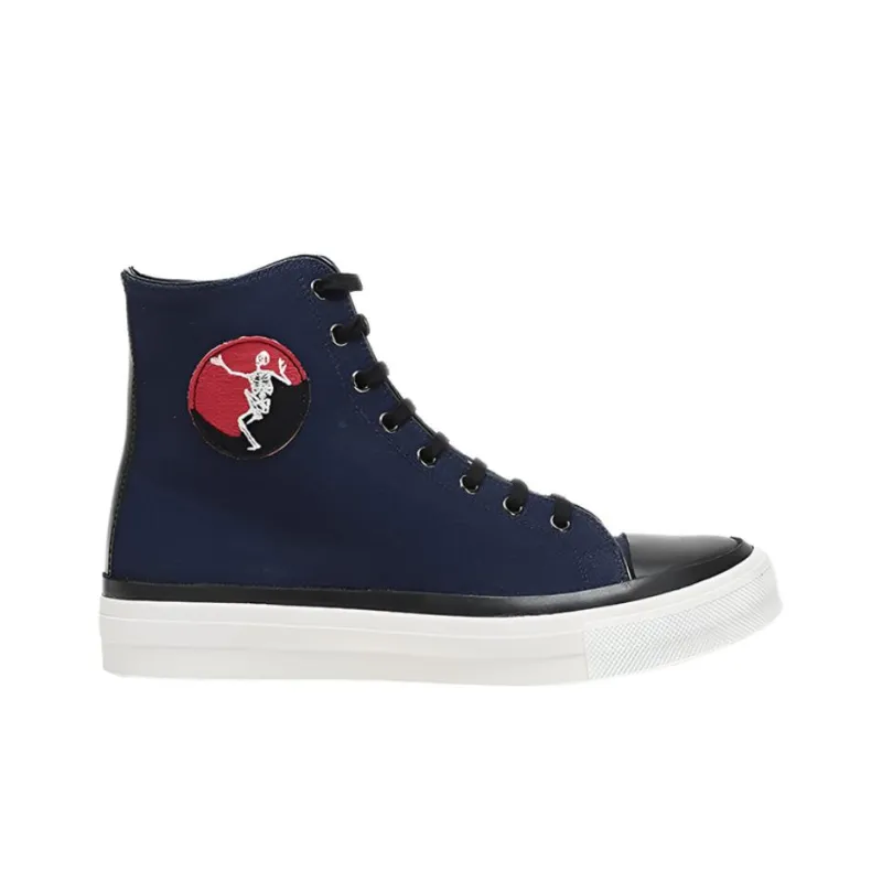 Alexander McQueen Skeleton Patch High top Sneakers 'Navy White'-1