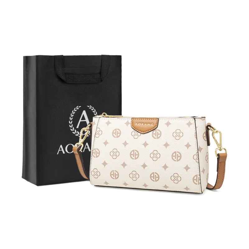 AOKANG PVC Small Square Bag Shoulder Bag, Crossbody Bag Small Size Women's Coffee/Ecru-5