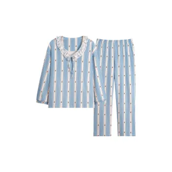 MIIOW Pajama Set Women's Blue White Stripes