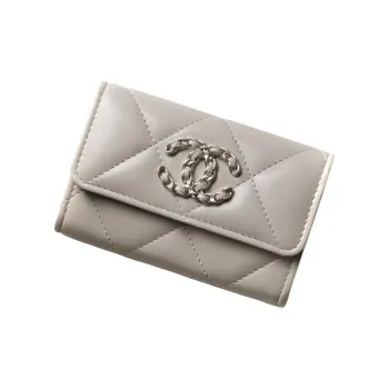 CHANEL Lambskin Wallet, Card Holder Women's Gray