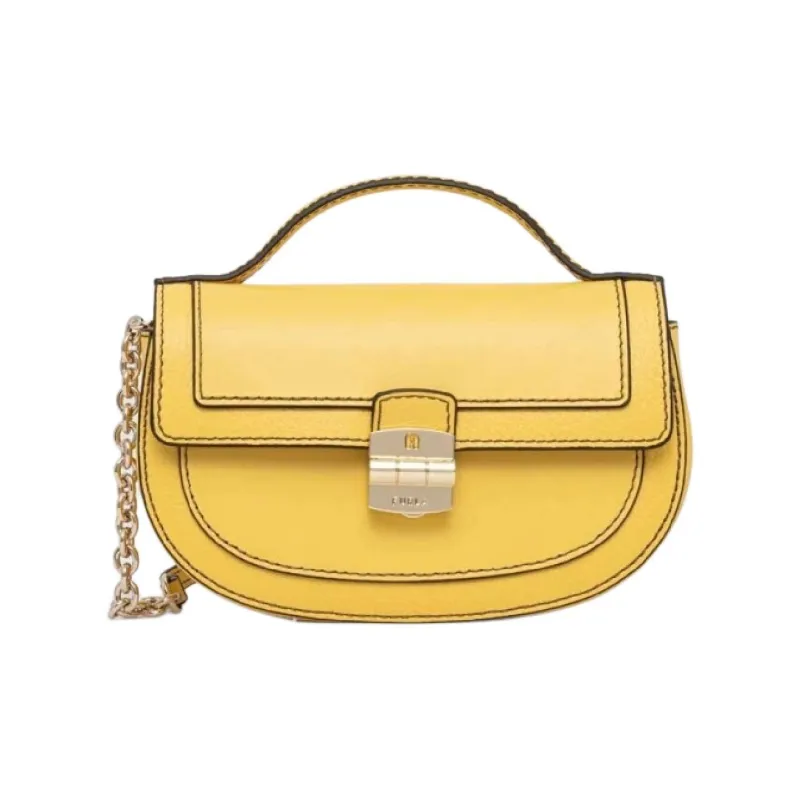 Furla Club 2 Textured Calfskin Saddle Bag Handbag Shoulder Bag Crossbody Bag Mini Women's Yellow-2