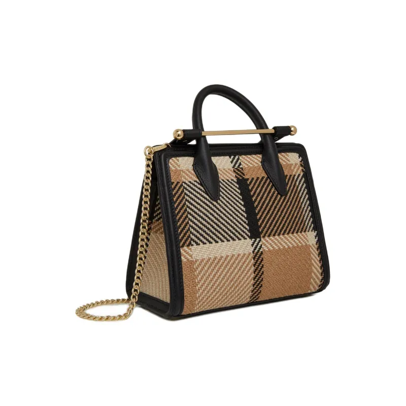 Strathberry Smooth Calf Leather Tote Bag Shopping Bag Shoulder Bag Crossbody Bag Handbag Mini Women's Black & Camel-1