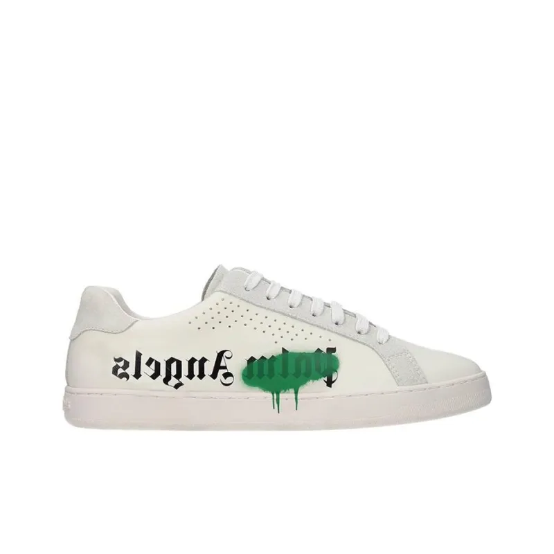PALM ANGELS New Spraypaint Low-Top Stylish Skateboarding Shoes Men's White Green-1