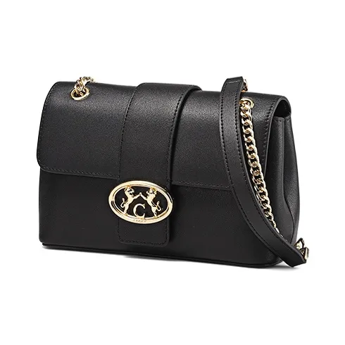COOGI Cow Leather Shoulder Bag Crossbody Bag Medium Size Women's Black/Ecru-8