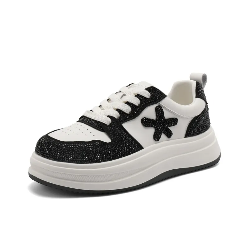 BELLE Height Increasing Wear-Resistant Lightweight Slip-Resistant Low-Top Skateboard Shoes Women's Black Gray-1