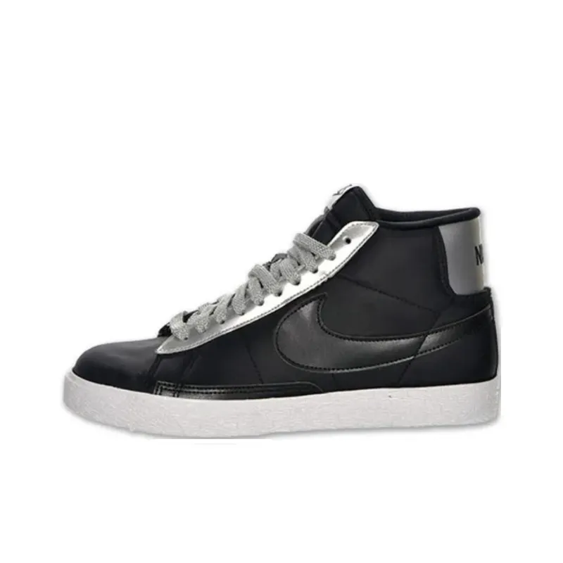 Nike SB Blazer Anti Slip Wear Resistant Mid Top Skateboard Shoes Men's Black Silver-0