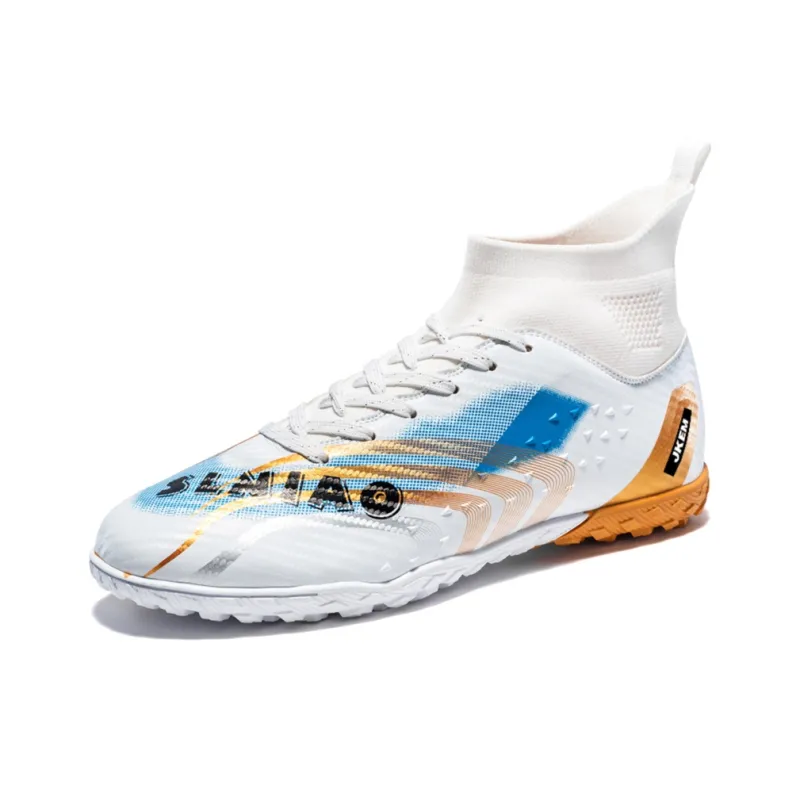 JKEM Soccer Shoes Unisex Mid Top White Gold/Black Gold/Gold/Aqua-24