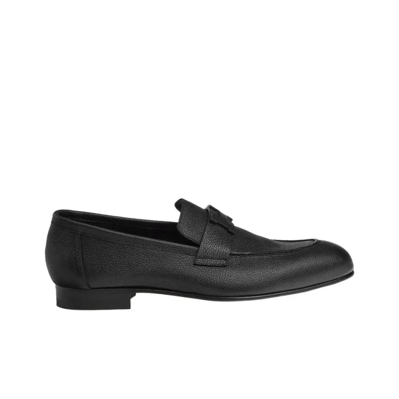 HERMES Paris Loafers Men's Black-1