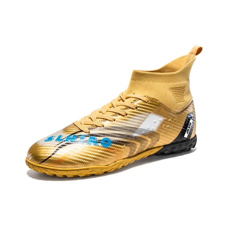 JKEM Soccer Shoes Unisex Mid Top White Gold/Black Gold/Gold/Aqua-34